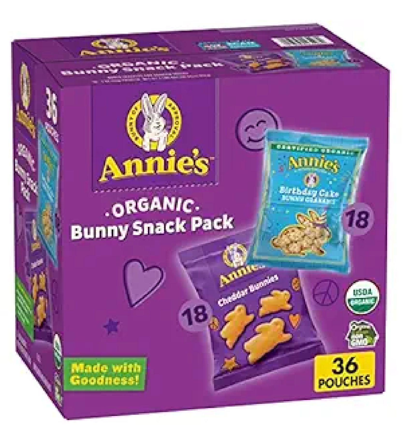 Annie's Organic Birthday Cake Bunny Grahams and Cheddar Bunnies Snack Pack 36 Count 36 oz-main