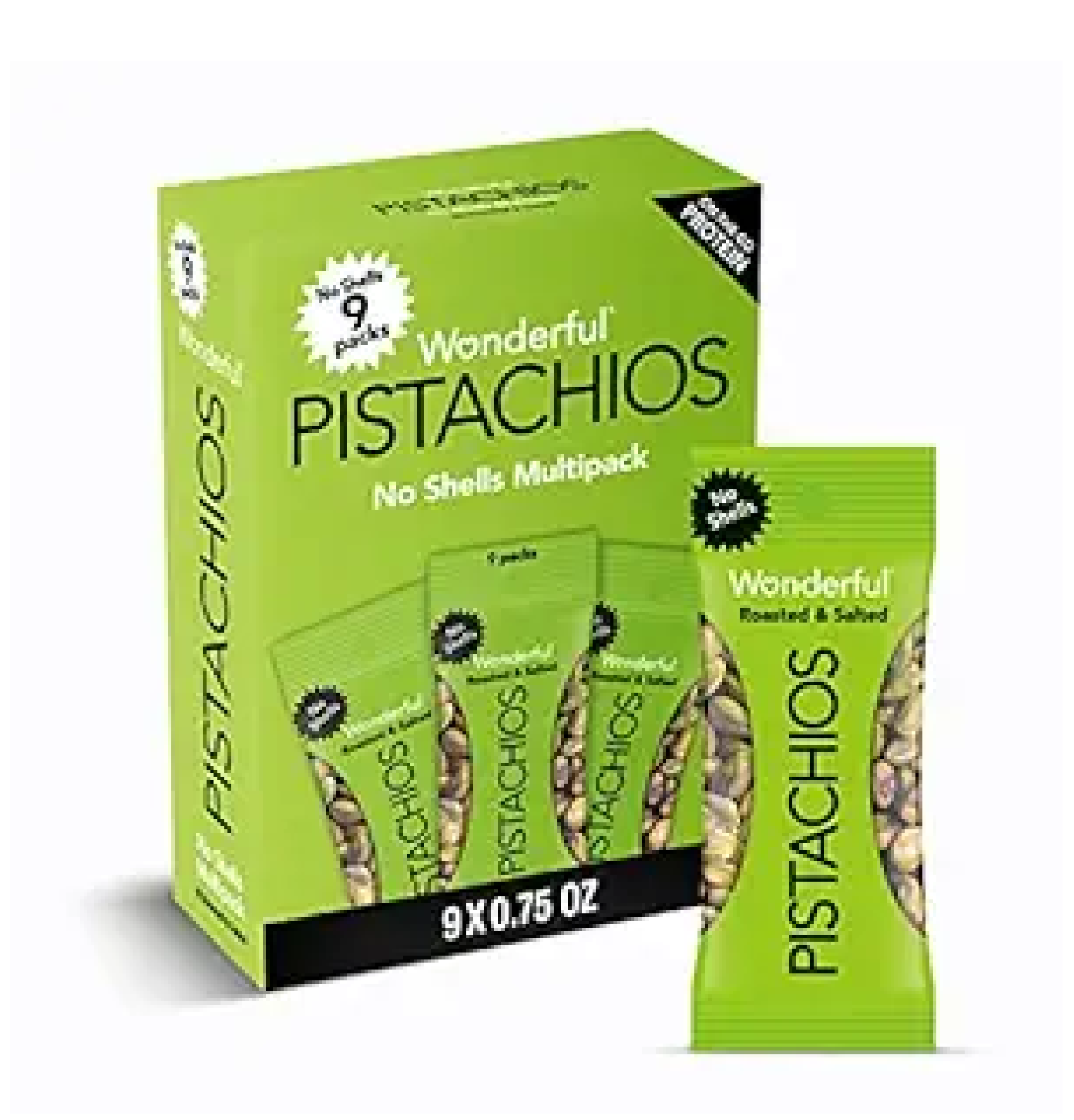 Wonderful Pistachios No Shells Roasted & Salted Nuts, 0.75 Ounce Bags Pack of 9 Protein Snack Carb-Friendly Gluten Free On-the-go Individually Wrapped Snack-main