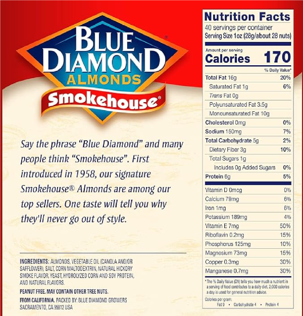 Blue Diamond Almonds Smokehouse Flavored Snack Nuts 40 Oz Resealable Bag Pack of 1-nf