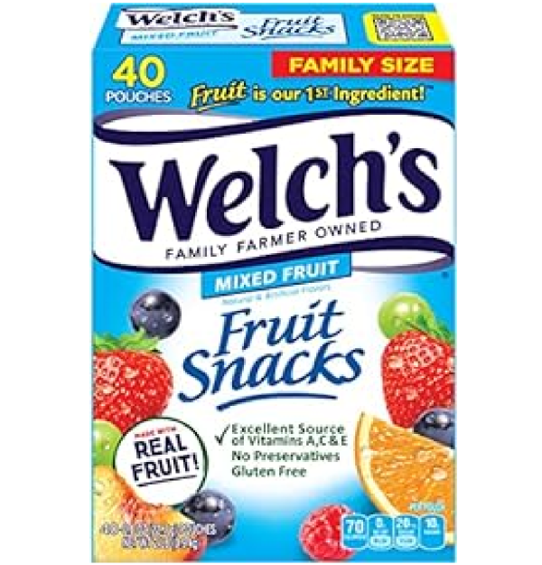 Welch's Fruit Snacks Mixed Fruit Perfect for School Lunches Gluten Free Bulk Pack Individual Single Serve Bags 0.8 oz Pack of 40-main