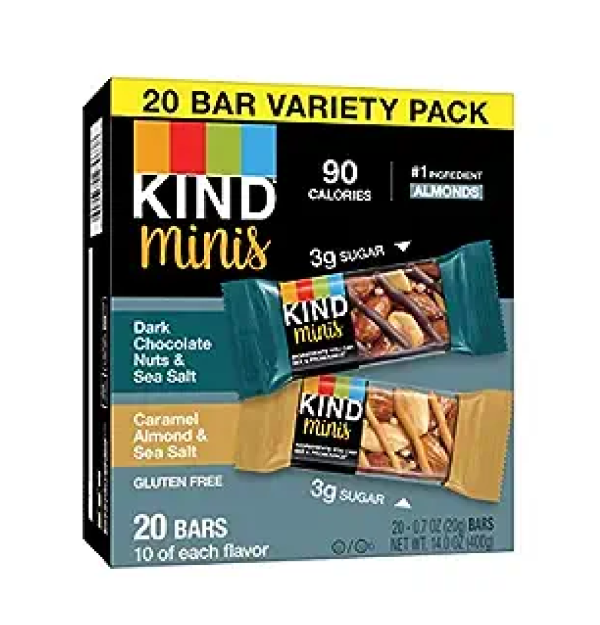 KIND Minis Dark Chocolate Nuts & Sea Salt/ Caramel Almond & Sea Salt 14 Oz Pack Of 20-main