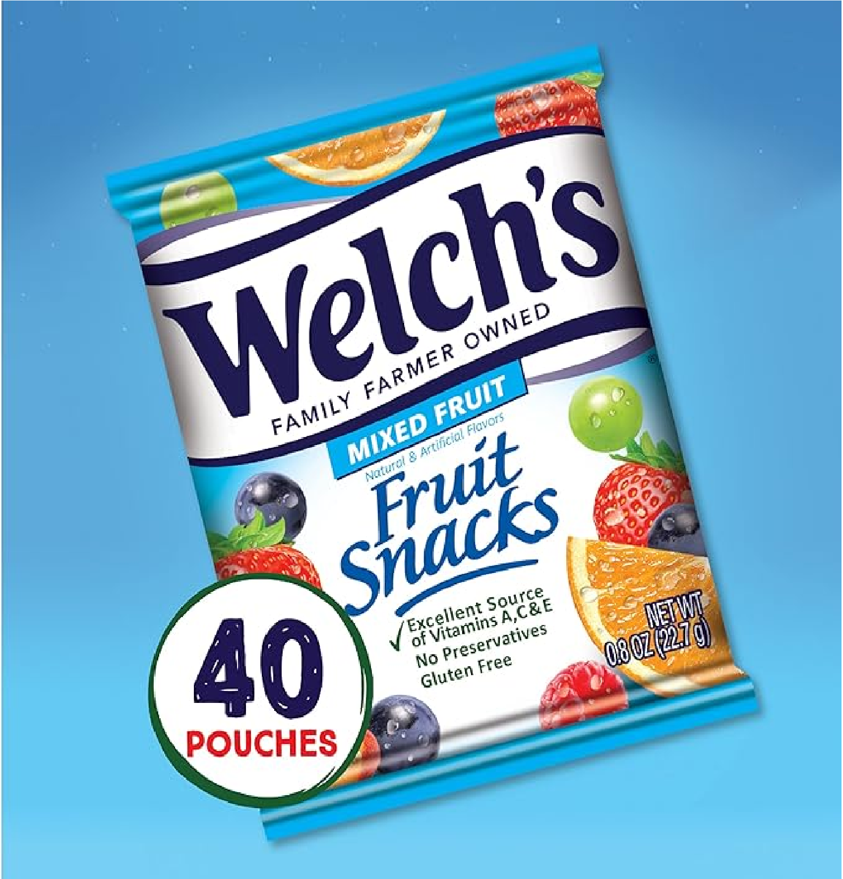 Welch's Fruit Snacks Mixed Fruit Perfect for School Lunches Gluten Free Bulk Pack Individual Single Serve Bags 0.8 oz Pack of 40-back