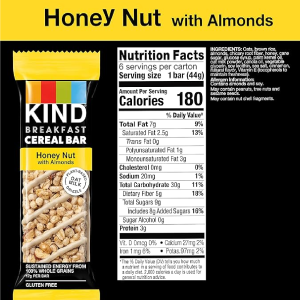 KIND Breakfast Cereal Bars Gluten Free Snacks Honey Nut with Almonds 9.3oz Box 6 Bars-nf