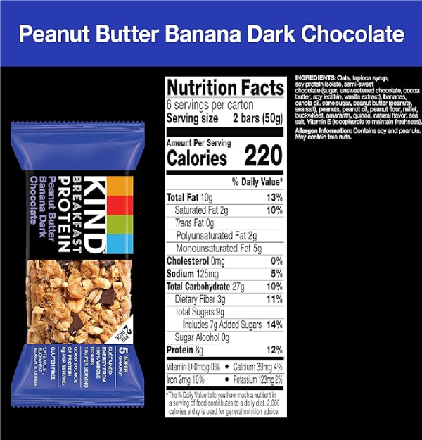 KIND Breakfast Healthy Snack Bar Peanut Butter Banana Dark Chocolate Gluten Free Breakfast Bars 8g Protein 1.76 OZ Packs 6 Count-nf