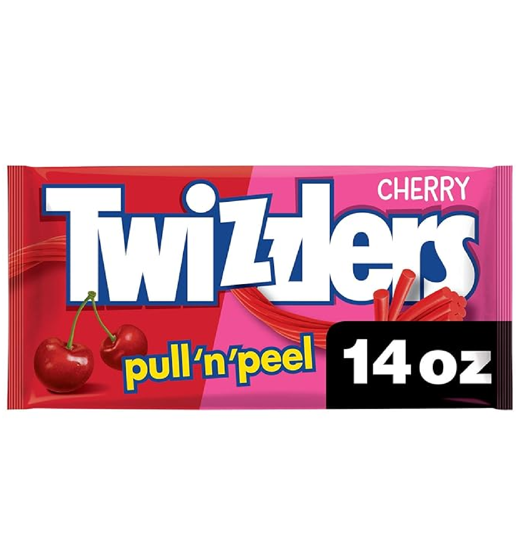 TWIZZLERS PULL 'N' PEEL Cherry Flavored Licorice Style Low Fat Candy Bag 14 oz-main