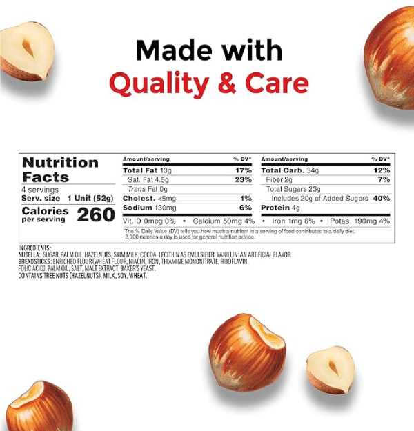 Nutella & GO! Bulk 12 Pack Hazelnut And Cocoa Spread With Breadsticks Snack Cups 1.8 Oz Each-nf