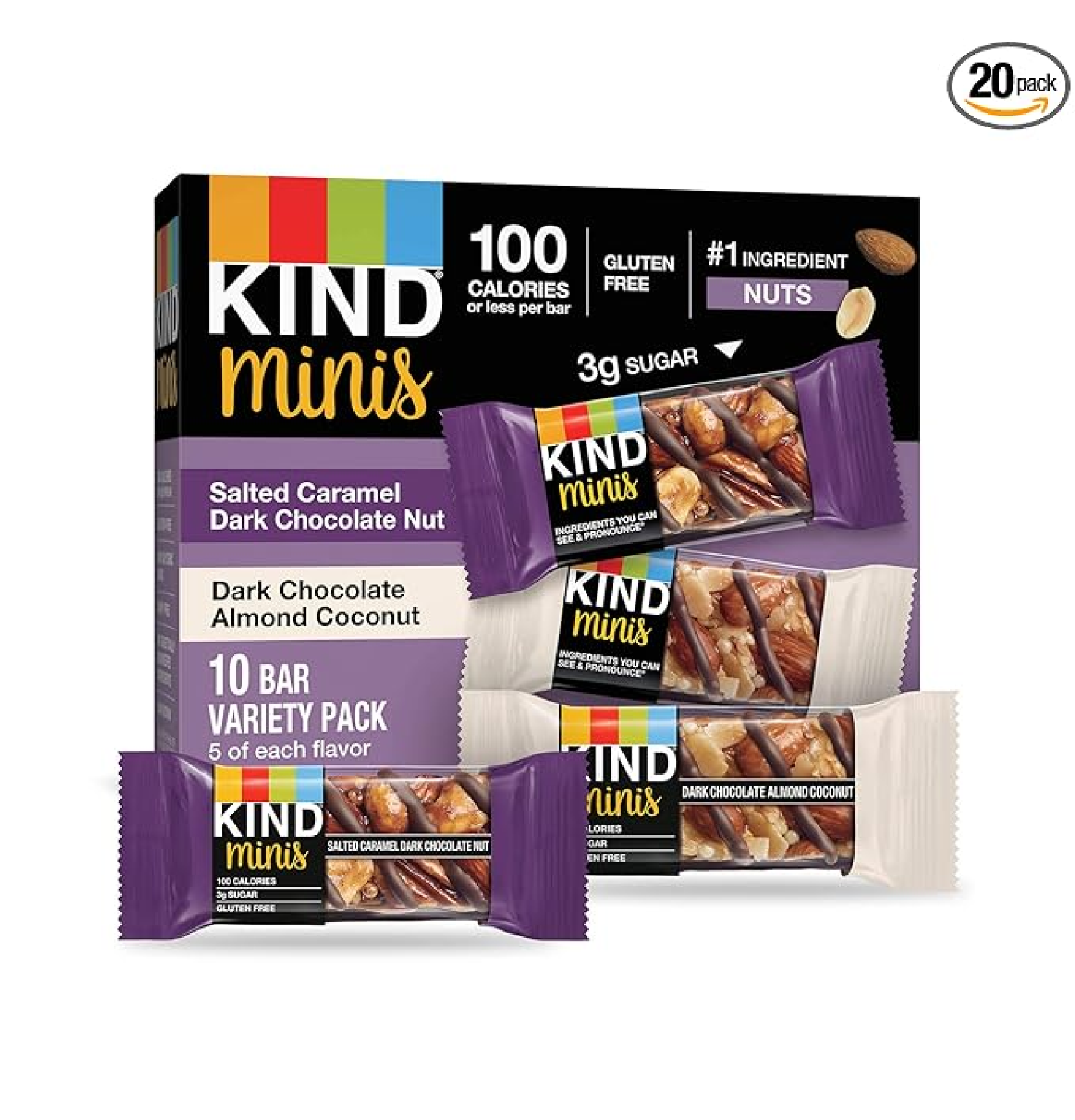 KIND Minis Salted Caramel Dark Chocolate Nut/ Dark Chocolate Almond Coconut 0.7 Ounce Pack of 20-main