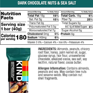 KIND Bars Dark Chocolate Nuts & Sea Salt Healthy Snacks Gluten Free Low Sugar 6 Count-nf