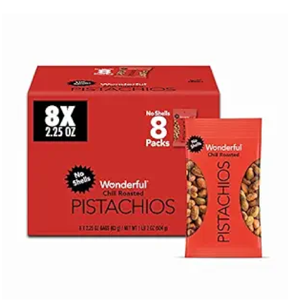 Wonderful Pistachios No Shells Chili Roasted Nuts 2.25 Ounce Pack Of 8 Protein Snack On-the-Go Snack-main