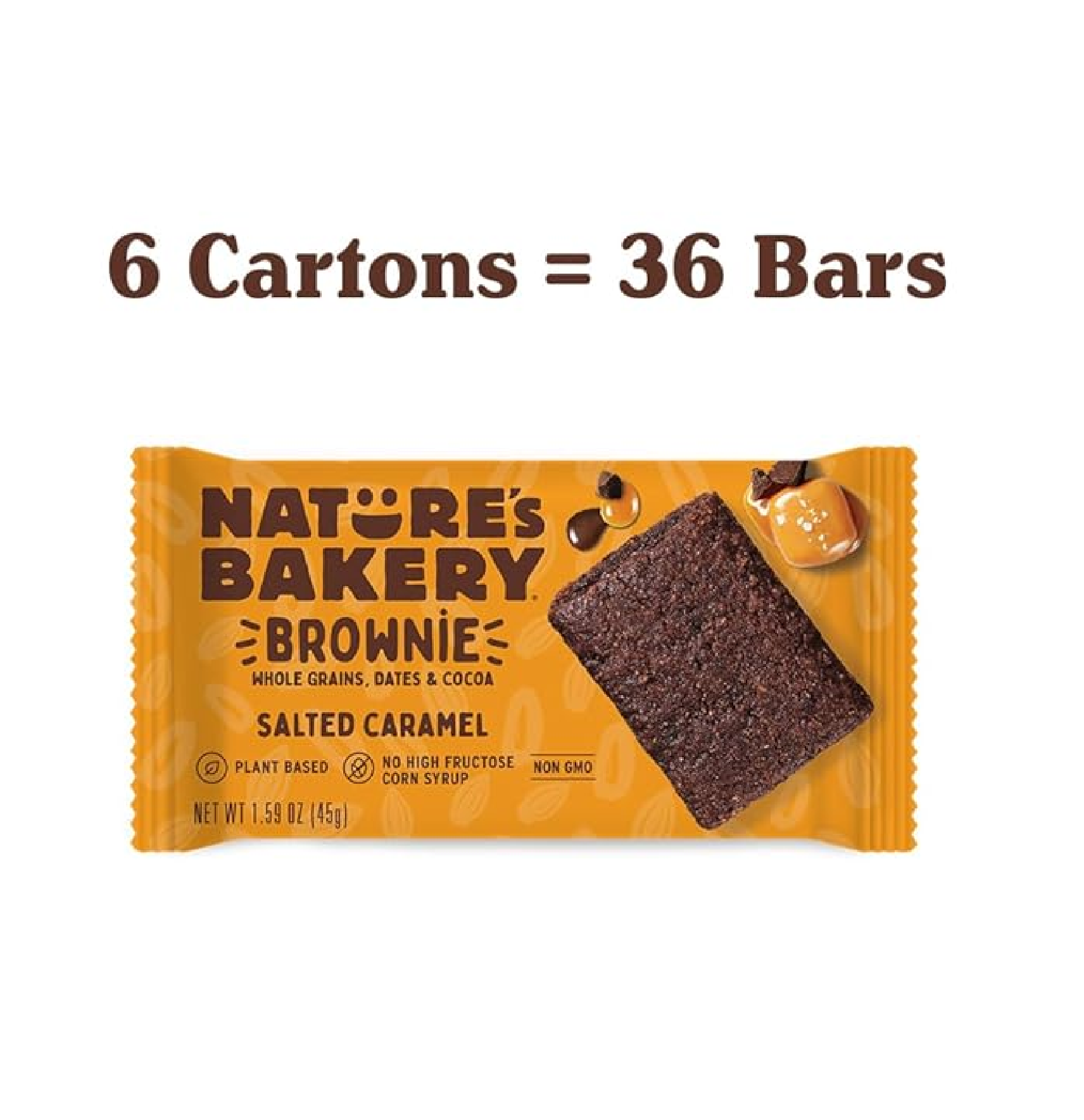 Nature’s Bakery Salted Caramel Brownie Bars Whole Grains Dates and Cocoa Plant Based Dairy-Free Snack Bar 6 Count Pack of 6-back