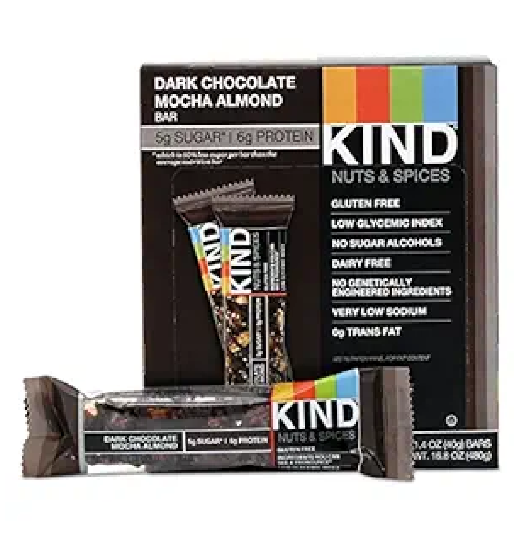 KIND Bars Dark Chocolate Mocha Almond Healthy Snacks Gluten Free Low Sugar 5g Protein 12 Count-main