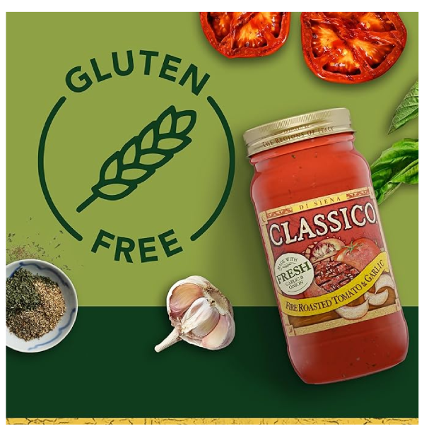 Classico Fire Roasted Tomato & Garlic Spaghetti Pasta Sauce 24 oz Jar-back 2