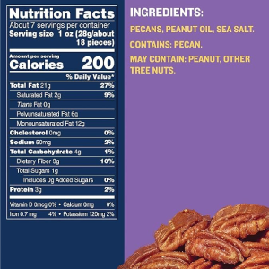 PLANTERS Roasted Pecan Nuts Party Snacks Plant-Based Protein Nuts for Baking Quick Snack for Adults After School Snack Roasted Pecans Flavored with Sea Salt Kosher 7.25oz Canister-nf