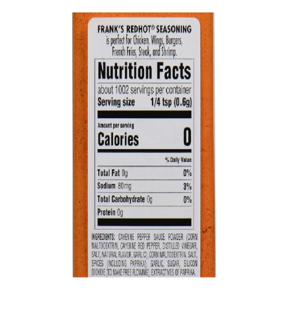 Frank's RedHot Original Seasoning 21.2 oz One 21.2 Ounce Container of Hot Sauce Seasoning Blend of Savory Garlic and Spicy Cayenne Pepper Perfect for Dry-Rubs-nf