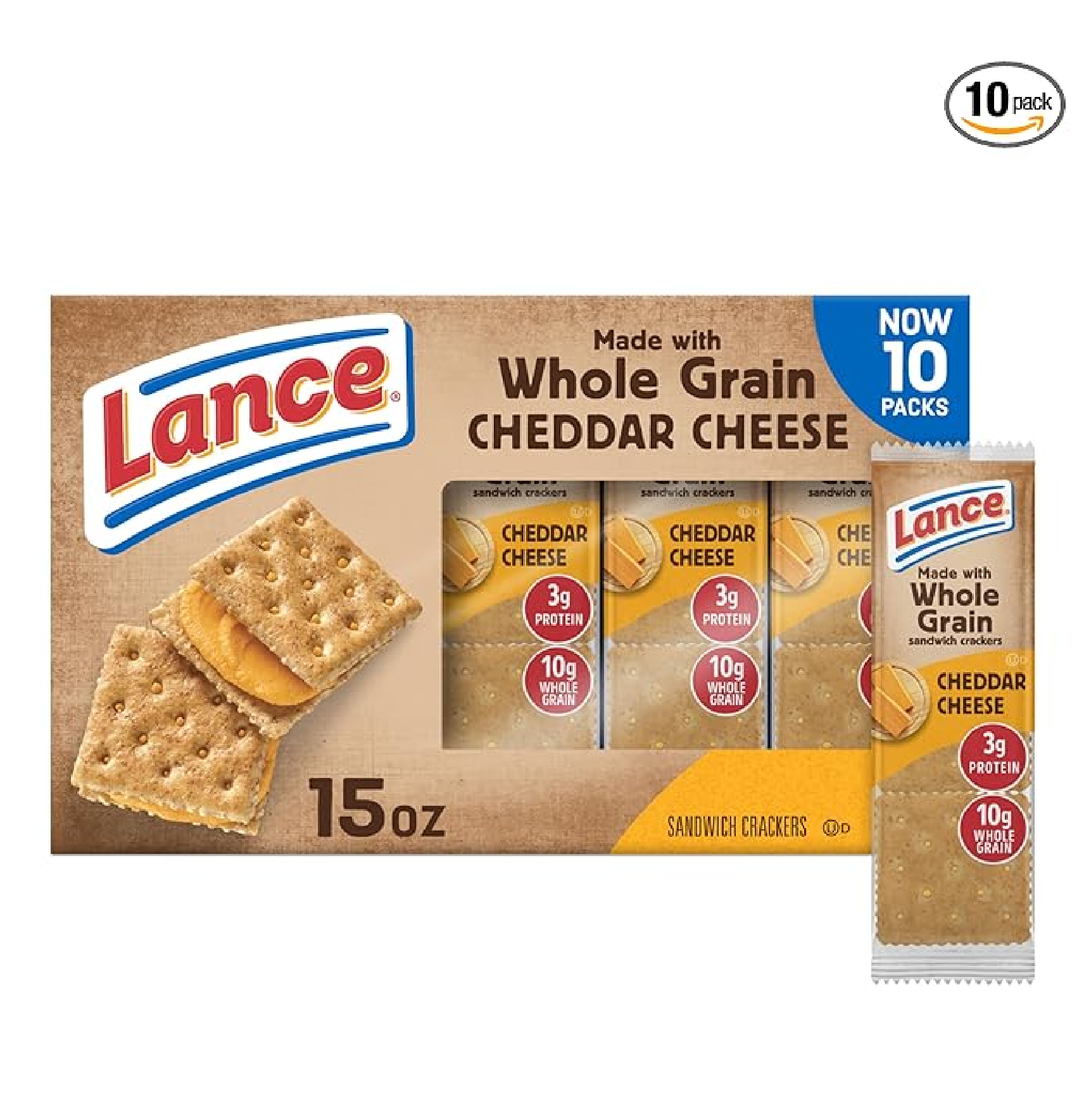 Lance Sandwich Crackers Made with Whole Grain Crackers Cheddar Cheese 10 Packs 6 Sandwiches Each-main