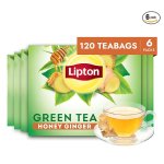 Lipton Honey Ginger Green Tea Bags Flavored Unsweetened Teabags for Hot Tea or Iced Tea with Caffeine and Flavonoids 120 Total Tea Bags 20ct - Pack of 6-main