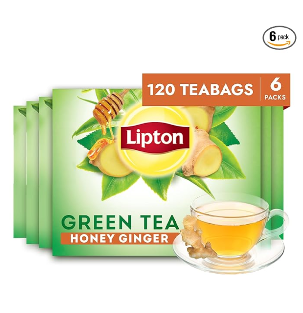 Lipton Honey Ginger Green Tea Bags Flavored Unsweetened Teabags for Hot Tea or Iced Tea with Caffeine and Flavonoids 120 Total Tea Bags 20ct - Pack of 6-main