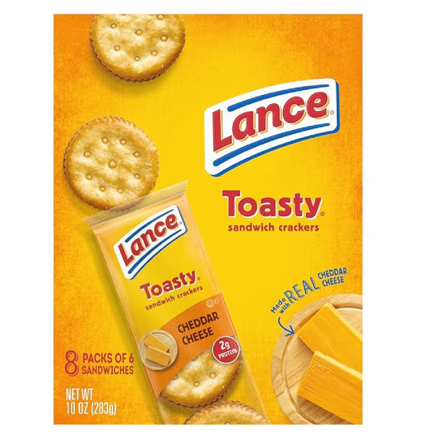 Lance Sandwich Crackers Toasty Cheddar 8 Individually Wrapped Packs 6 Sandwiches Each-back