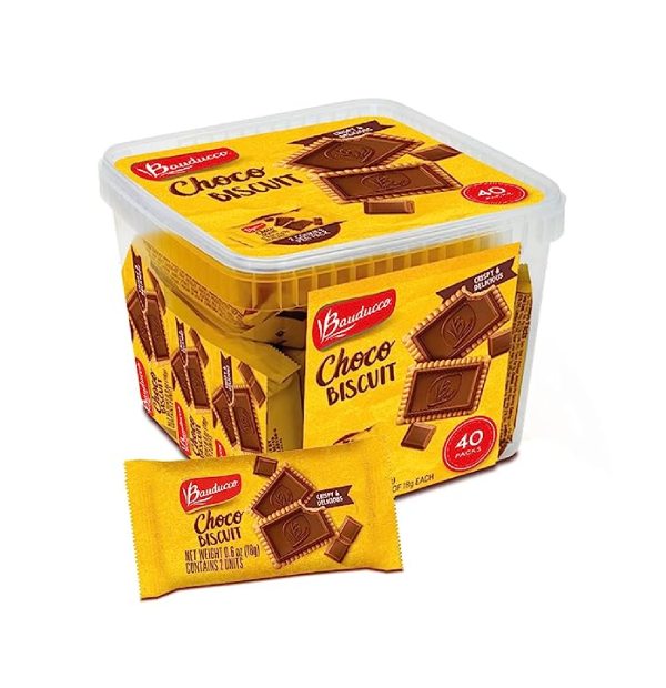 Bauducco Choco Biscuit CookiesTub 40 pk Crispy & Delicious Great for Snacks Dessert & Lunch Box 2 cookies per pack individually wrapped 25.3 oz-main