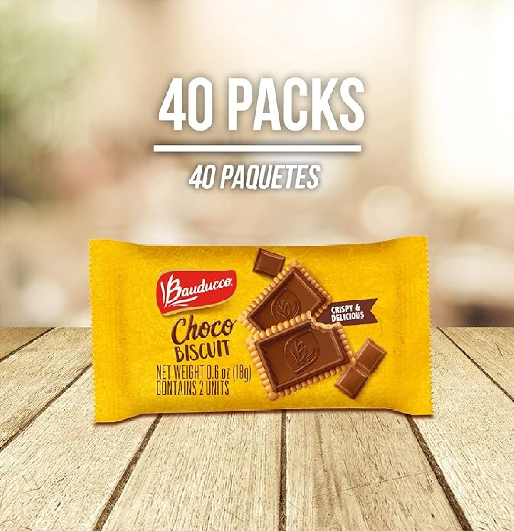 Bauducco Choco Biscuit CookiesTub 40 pk Crispy & Delicious Great for Snacks Dessert & Lunch Box 2 cookies per pack individually wrapped 25.3 oz-back