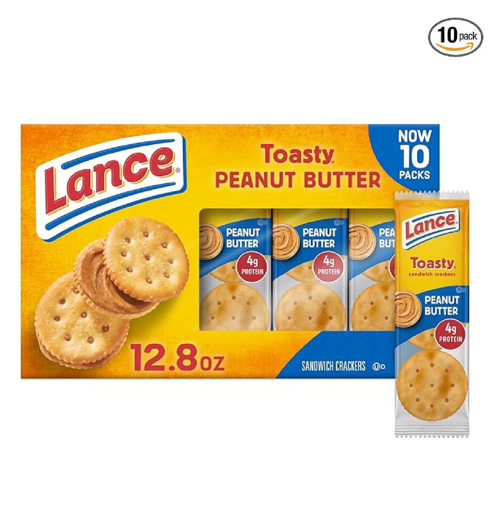 Lance Sandwich Crackers Toasty Peanut Butter 10 Individually Wrapped Packs 6 Sandwiches Each-main