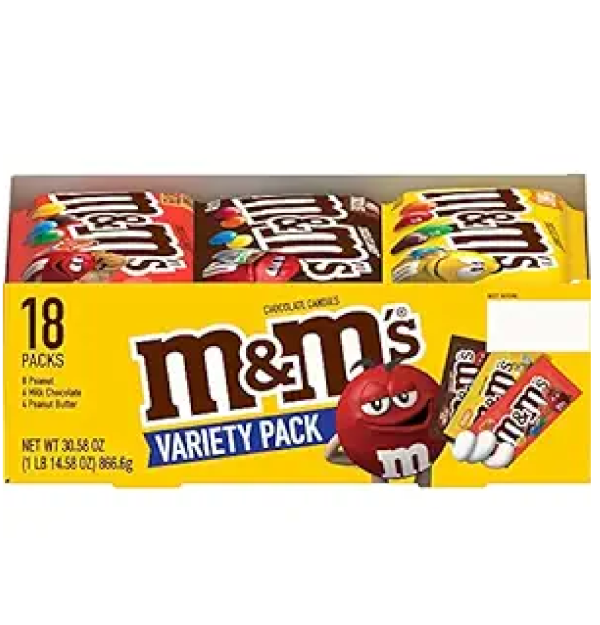 M&M'S Peanut, Peanut Butter & Milk Chocolate Variety Pack Full Size Milk Chocolate Candy Assortment 30.58 oz 18 ct-main