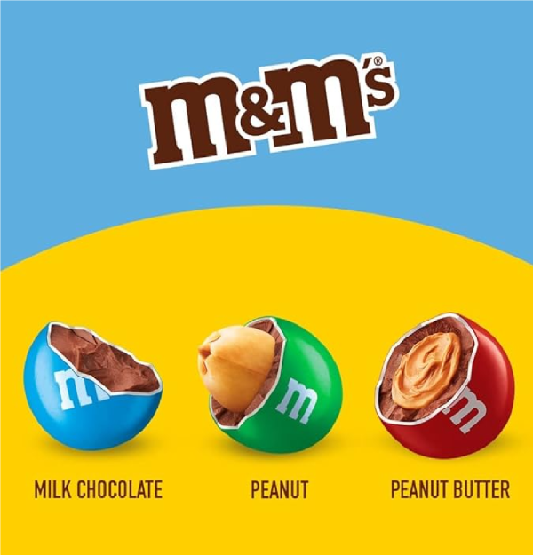 M&M'S Peanut, Peanut Butter & Milk Chocolate Variety Pack Full Size Milk Chocolate Candy Assortment 30.58 oz 18 ct-back