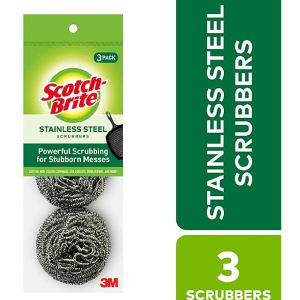 Scotch-Brite Stainless Steel Scrubber Dish Scrubbers for Cleaning Kitchen and Household Steel Scrubbers for Cleaning Dishes 3 Scrubbers-back