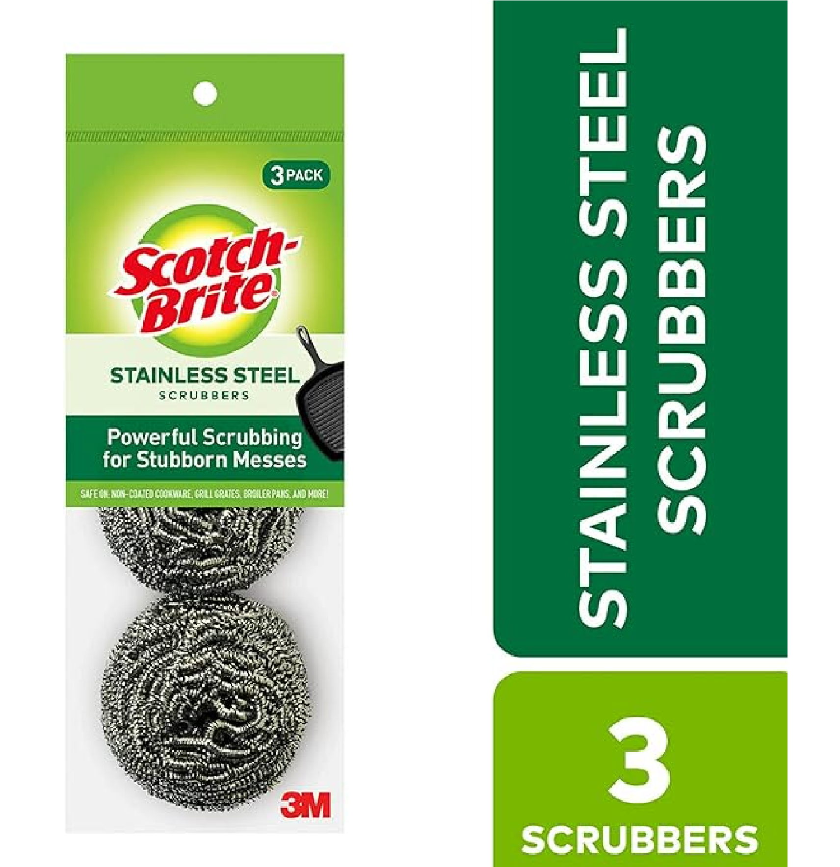 Scotch-Brite Stainless Steel Scrubber Dish Scrubbers for Cleaning Kitchen and Household Steel Scrubbers for Cleaning Dishes 3 Scrubbers-back