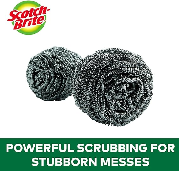 Scotch-Brite Stainless Steel Scrubber Dish Scrubbers for Cleaning Kitchen and Household Steel Scrubbers for Cleaning Dishes 3 Scrubbers-back 2