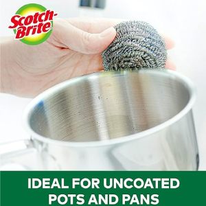 Scotch-Brite Stainless Steel Scrubber Dish Scrubbers for Cleaning Kitchen and Household Steel Scrubbers for Cleaning Dishes 3 Scrubbers-back 3