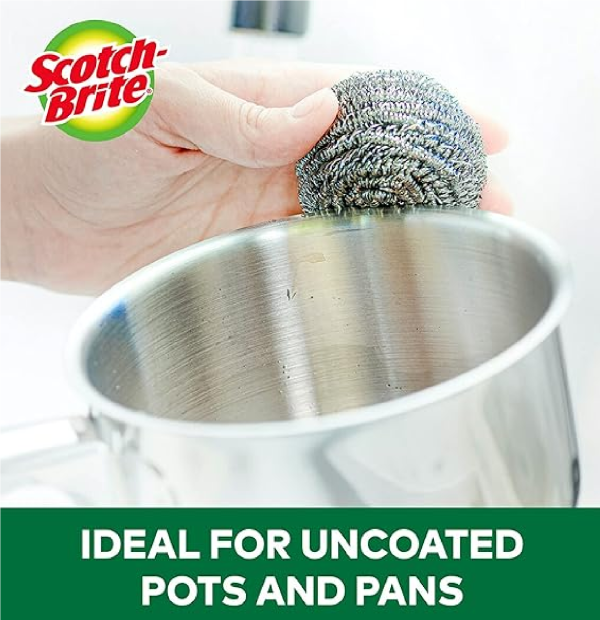 Scotch-Brite Stainless Steel Scrubber Dish Scrubbers for Cleaning Kitchen and Household Steel Scrubbers for Cleaning Dishes 3 Scrubbers-back 3