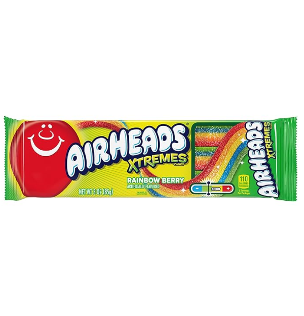 Airheads Xtremes Belts Rainbow Berry Flavor Sweetly Sour Candy Non Melting Bulk Movie Theater and Party Bag 3 Ounce Pack of 12-back