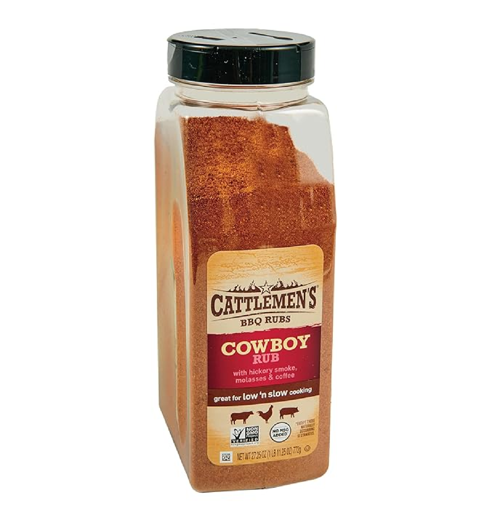 Cattlemen's Cowboy Rub 27.25 Ounce Container of Cowboy BBQ Rub with Hickory Smoke Molasses and Coffee Flavor Perfect for Brisket Chicken or Beef-main