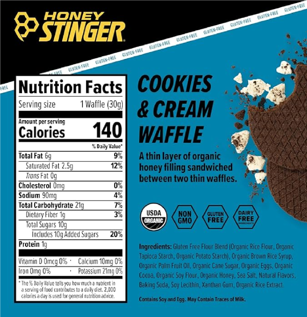 Honey Stinger Organic Gluten Free Cookies & Cream Waffle Energy Stroopwafel for Exercise Endurance and Performance Sports Nutrition for Home & Gym Pre & During Workout 16 Waffles 16.96 Ounce-nf