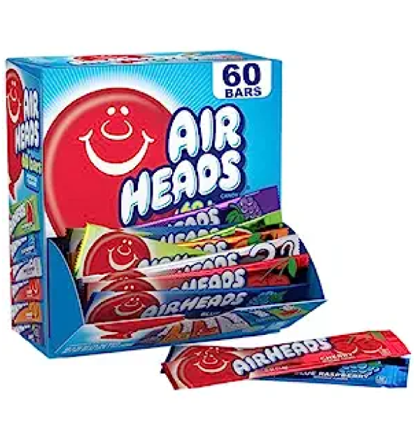 Airheads Candy Bars Variety Bulk Box Chewy Full Size Fruit Taffy Gifts Holiday Parties Concessions Pantry Non Melting Party 60 Individually Wrapped Full Size Bars-main