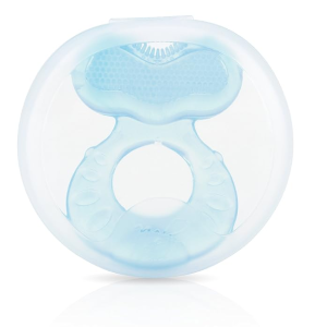 Nuby Silicone Teethe-eez Teether with Bristles Includes Hygienic Case Blue-back