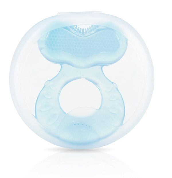 Nuby Silicone Teethe-eez Teether with Bristles Includes Hygienic Case Blue-back