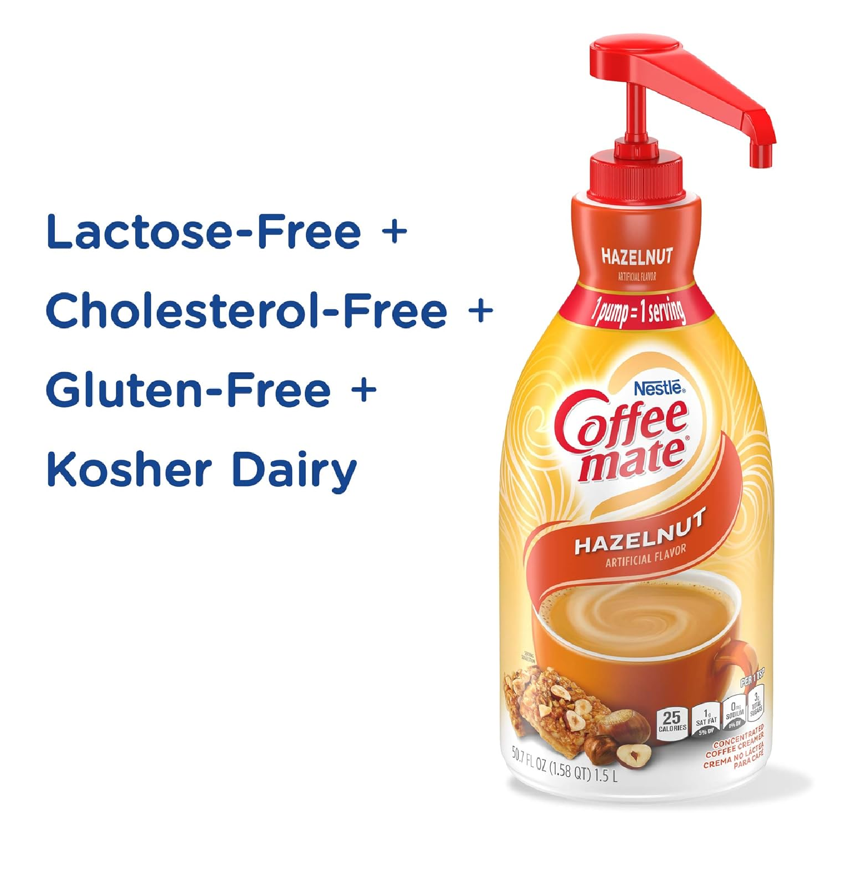 Nestle Coffee Mate Coffee Creamer Hazelnut Concentrated Liquid Pump Bottle Non Dairy No Refrigeration 50.7 Ounces-back