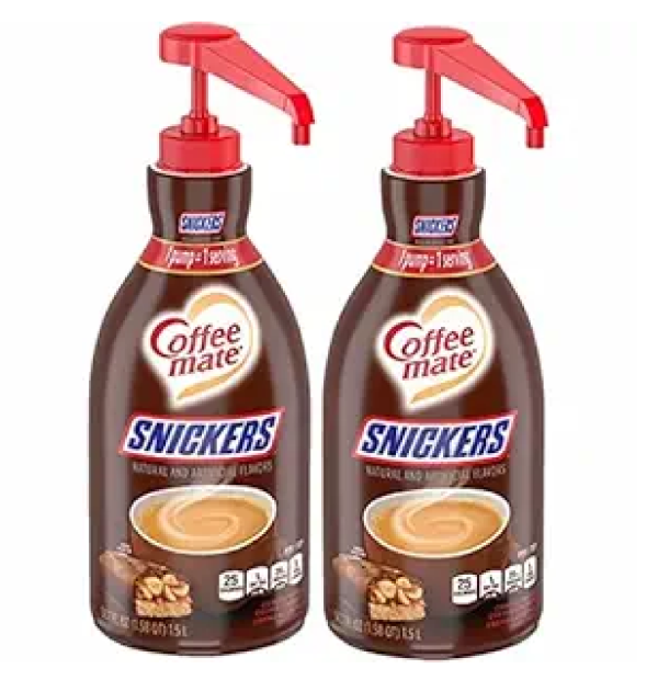 Nestle Coffee mate Coffee Creamer Snickers Concentrated Liquid Pump Bottle Non Dairy No Refrigeration 50.7 Fl Oz Pack of 2-main