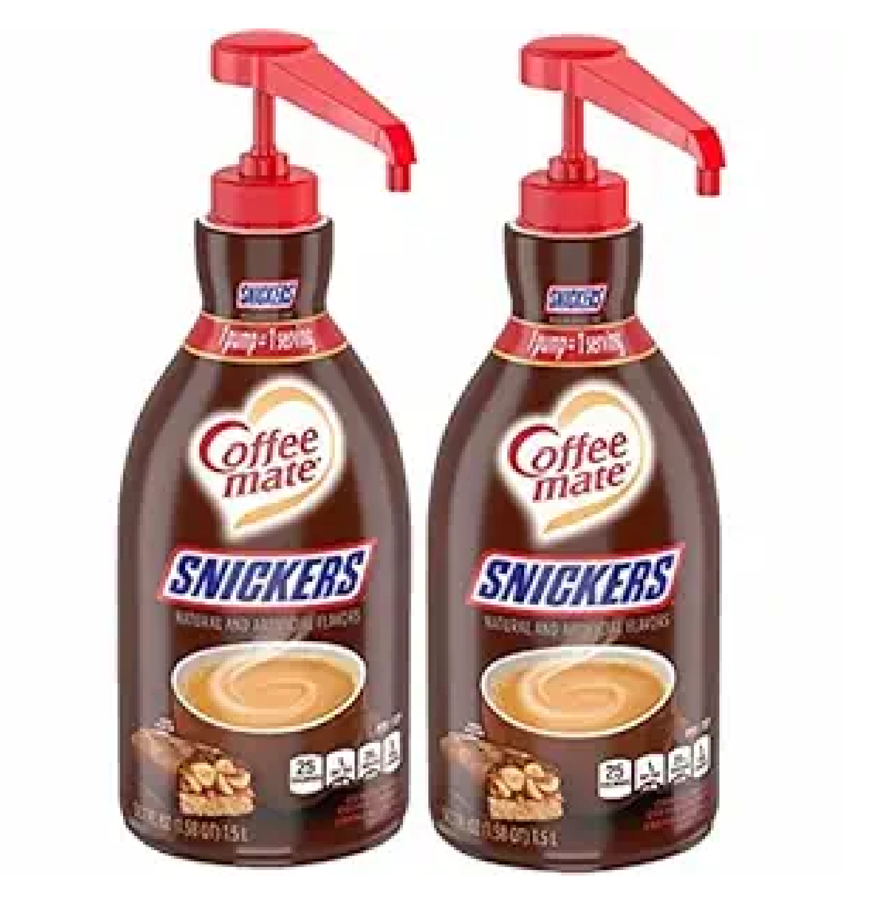 Nestle Coffee mate Coffee Creamer Snickers Concentrated Liquid Pump Bottle Non Dairy No Refrigeration 50.7 Fl Oz Pack of 2-main