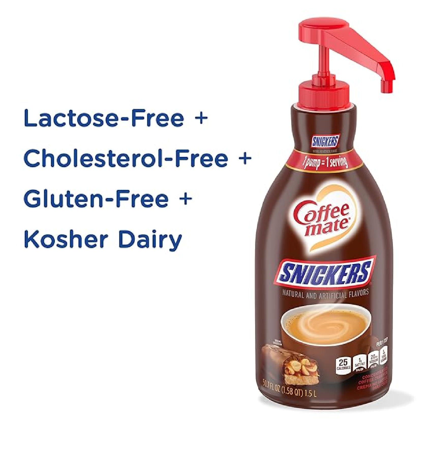 Nestle Coffee mate Coffee Creamer Snickers Concentrated Liquid Pump Bottle Non Dairy No Refrigeration 50.7 Fl Oz Pack of 2-back