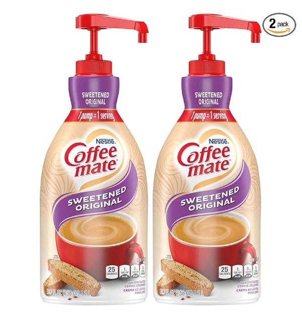 Nestle Coffee mate Coffee Creamer Sweetened Original Concentrated Liquid Pump Bottle Non Dairy No Refrigeration 50.7 Ounces Pack of 2-main