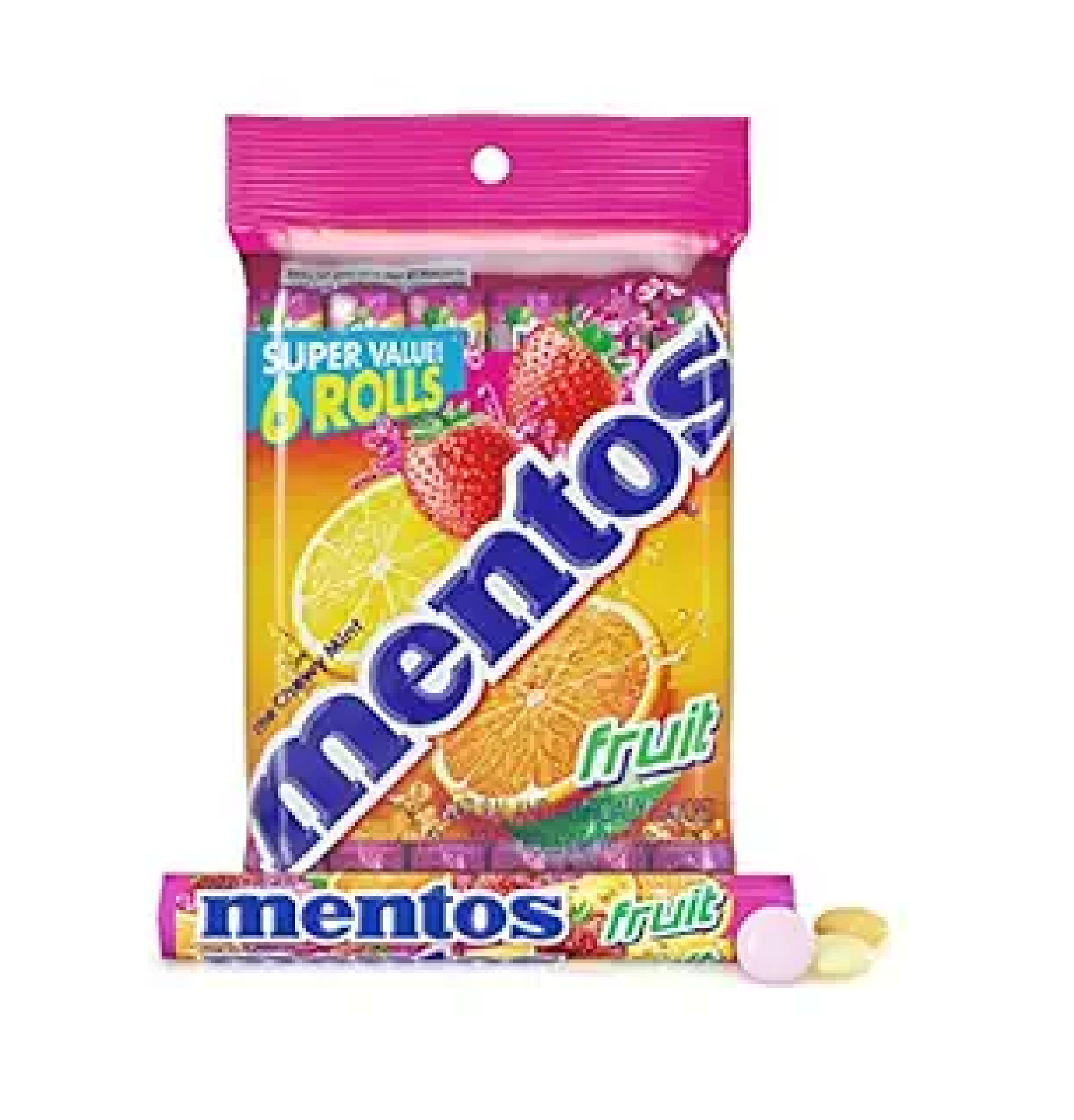 Mentos Candy Mint Chewy Candy Roll Fruit Non Melting 1.32 Oz 6 count Pack of 1-main