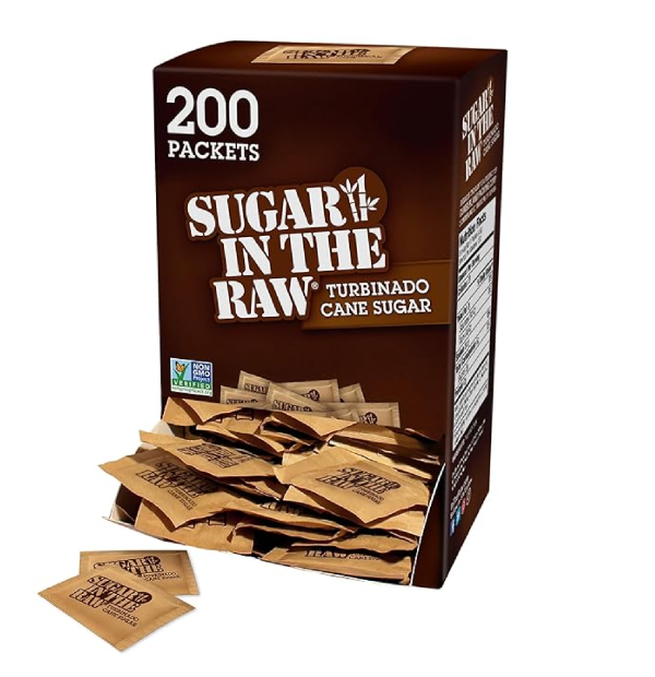 Sugar In The Raw Turbinado Cane Sugar Packets 200 Count Natural Sweetener for Drinks and Baking Vegan Gluten-Free Non-GMO-main