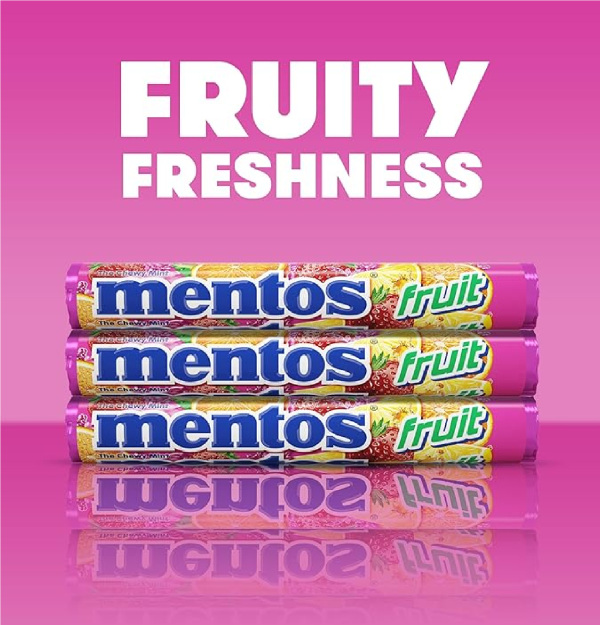 Mentos Candy Mint Chewy Candy Roll Fruit Non Melting 1.32 Oz 6 count Pack of 1-back