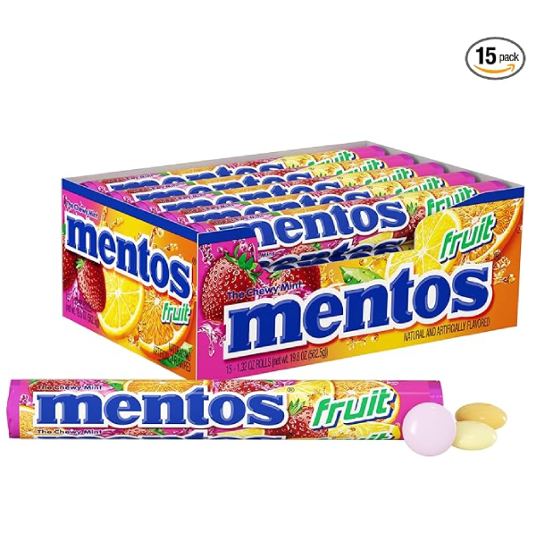 Mentos Candy Mint Chewy Candy Roll Fruit Non Melting Holiday Party Concessions Office 14 Pieces Bulk Pack of 15 - Packaging May-main