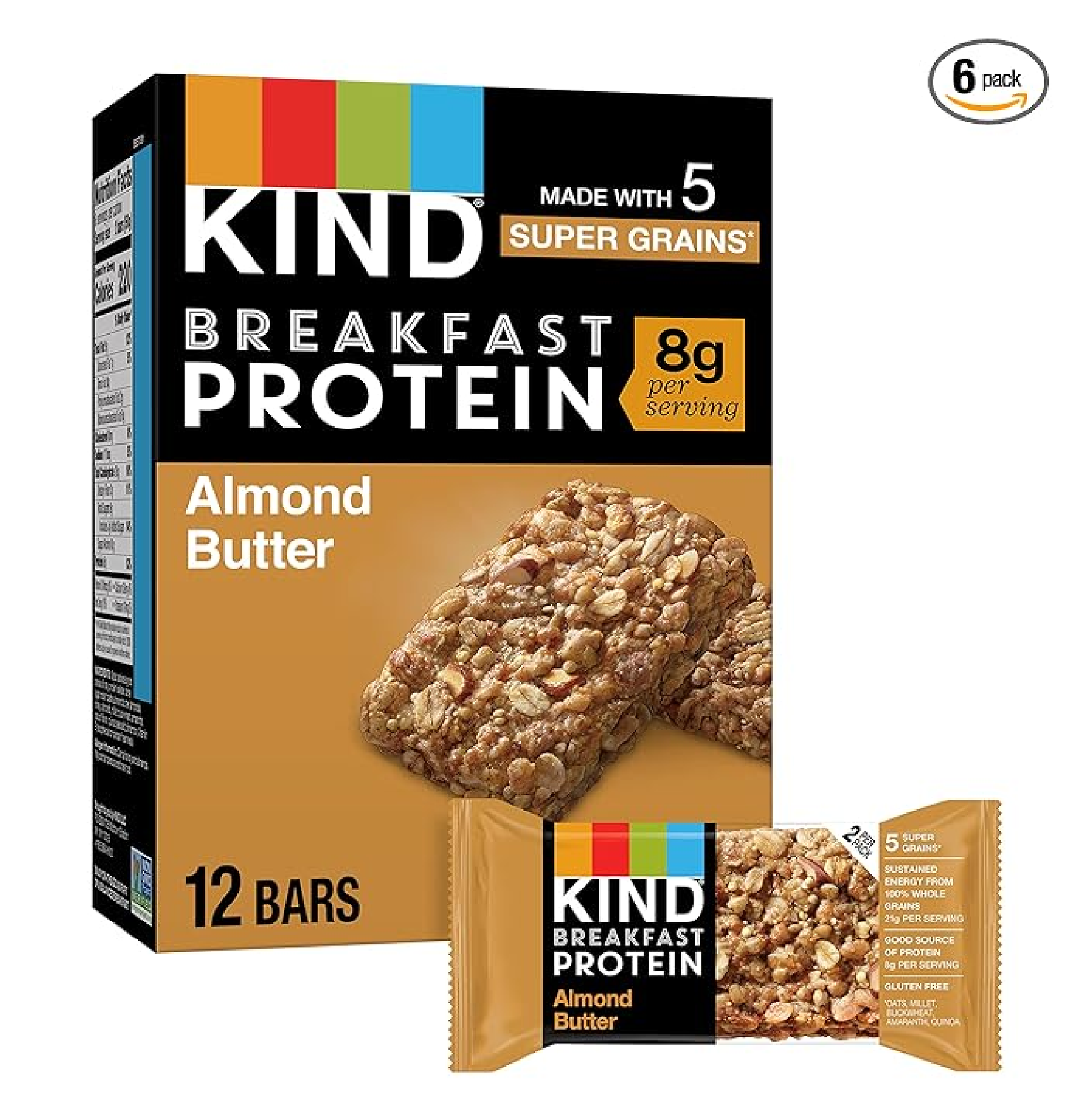 KIND Breakfast Healthy Snack Bar Almond Butter Gluten Free Breakfast Bars 8g Protein 1.76 OZ Packs 6 Count-main