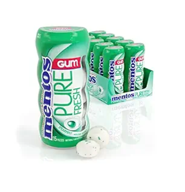 Mentos Pure Fresh Sugar-Free Chewing Gum with Xylitol Spearmint 15 Piece Bottle Bulk Pack of 10-main