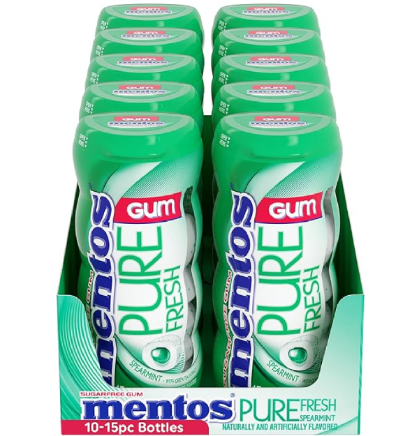 Mentos Pure Fresh Sugar-Free Chewing Gum with Xylitol Spearmint 15 Piece Bottle Bulk Pack of 10-back